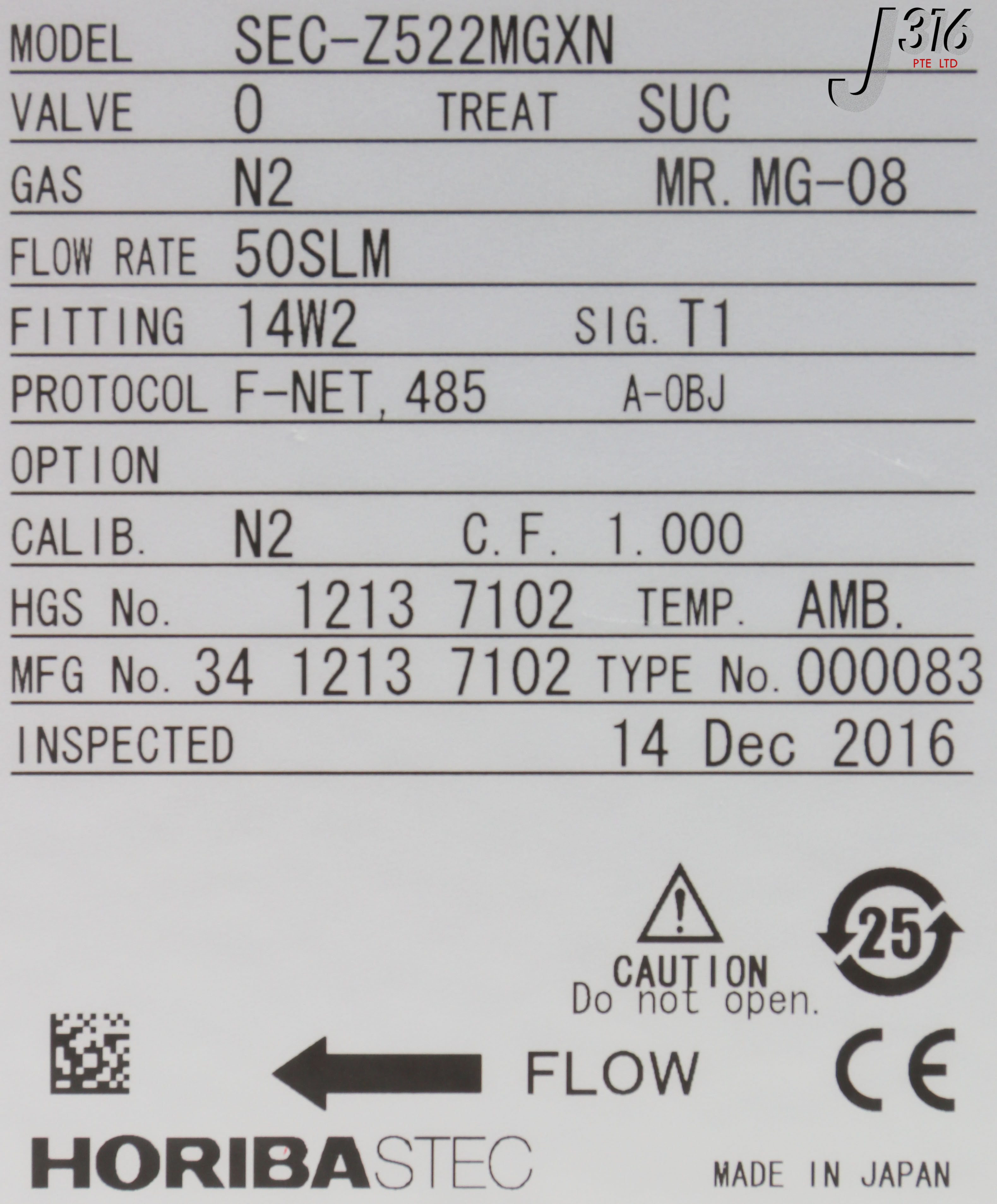 6277 HORIBA-STEC MFC Z500 SEC-Z522MGXN – J316Gallery